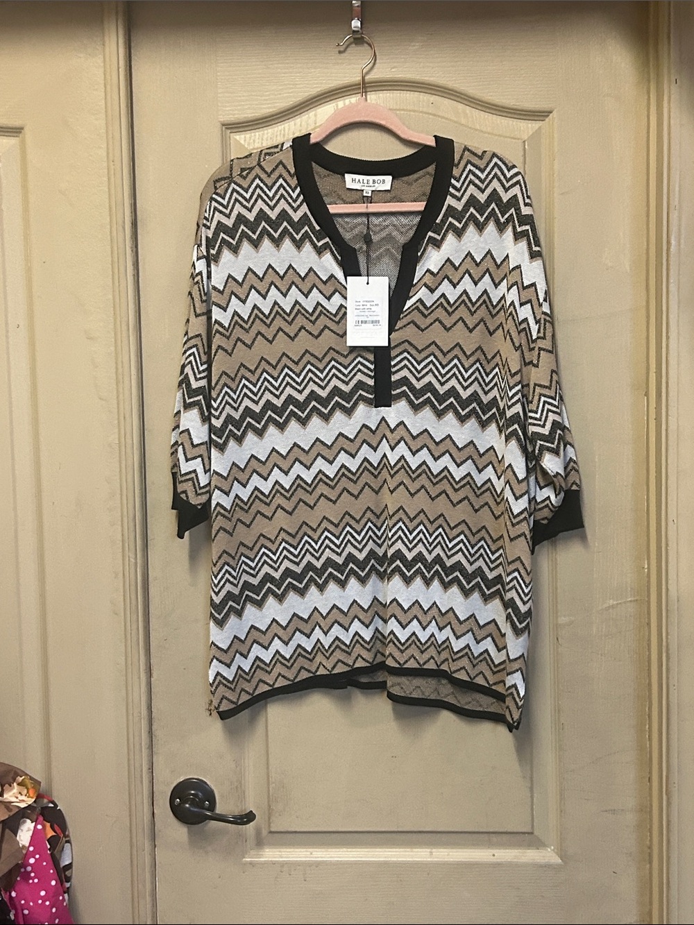 Hale Bob Chevron Knit Tunic in Beige, White & Black